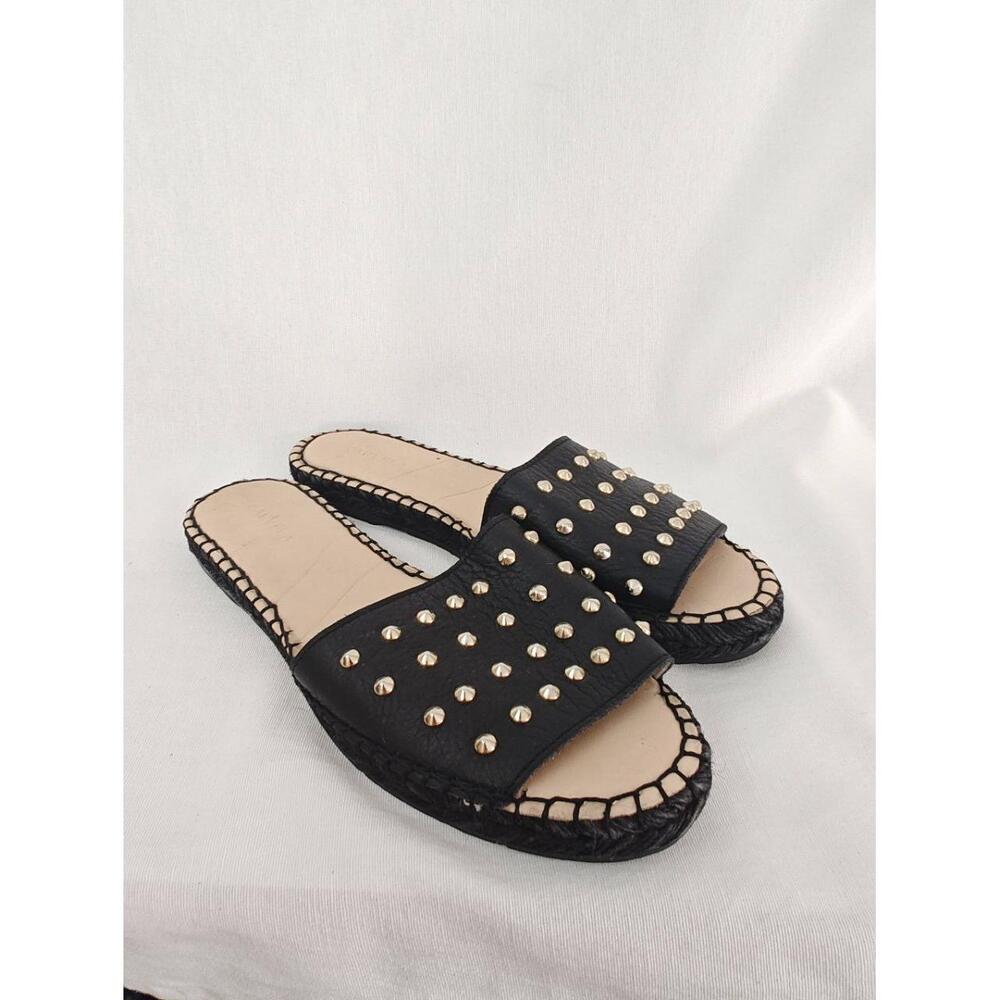 Carvela Studded Espadrille Flats Slide Black Gold 39‎ Casual Slip On Boho Anthro